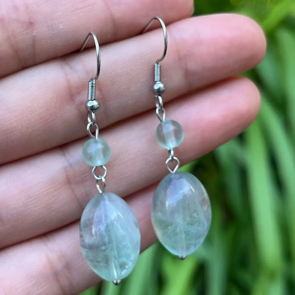 Stainless steel green fluorite earrings‎ 0201
